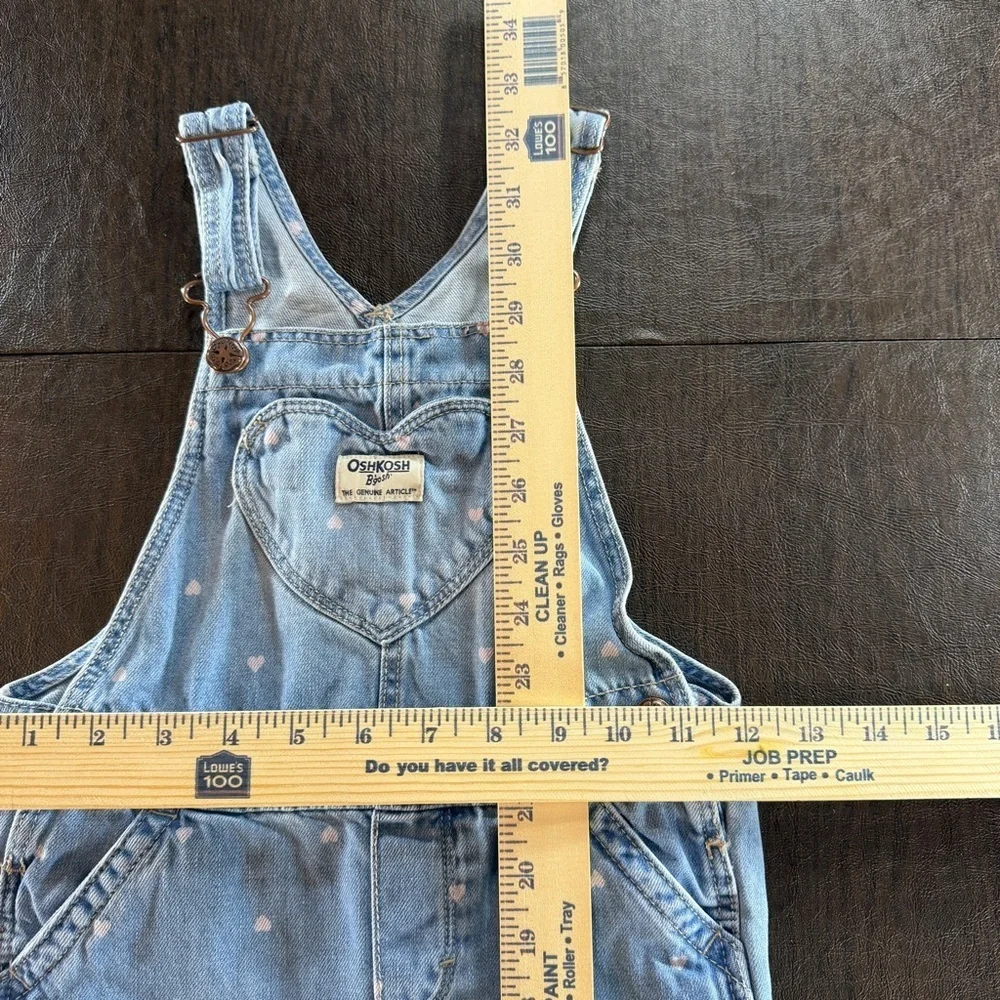 OshKosh B'Gosh Vestbak Girl's Light Blue Denim Overalls Heart Pattern Sz 4T